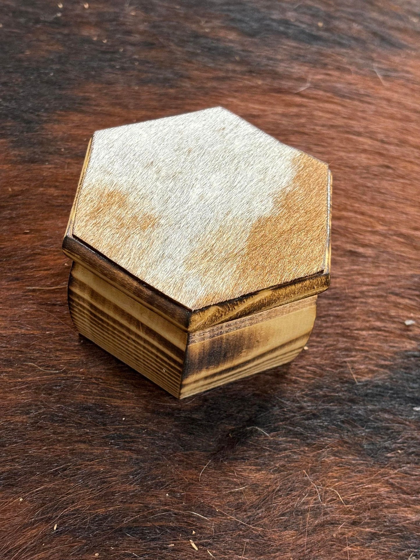 Small Cowhide/Wood Trinket Box