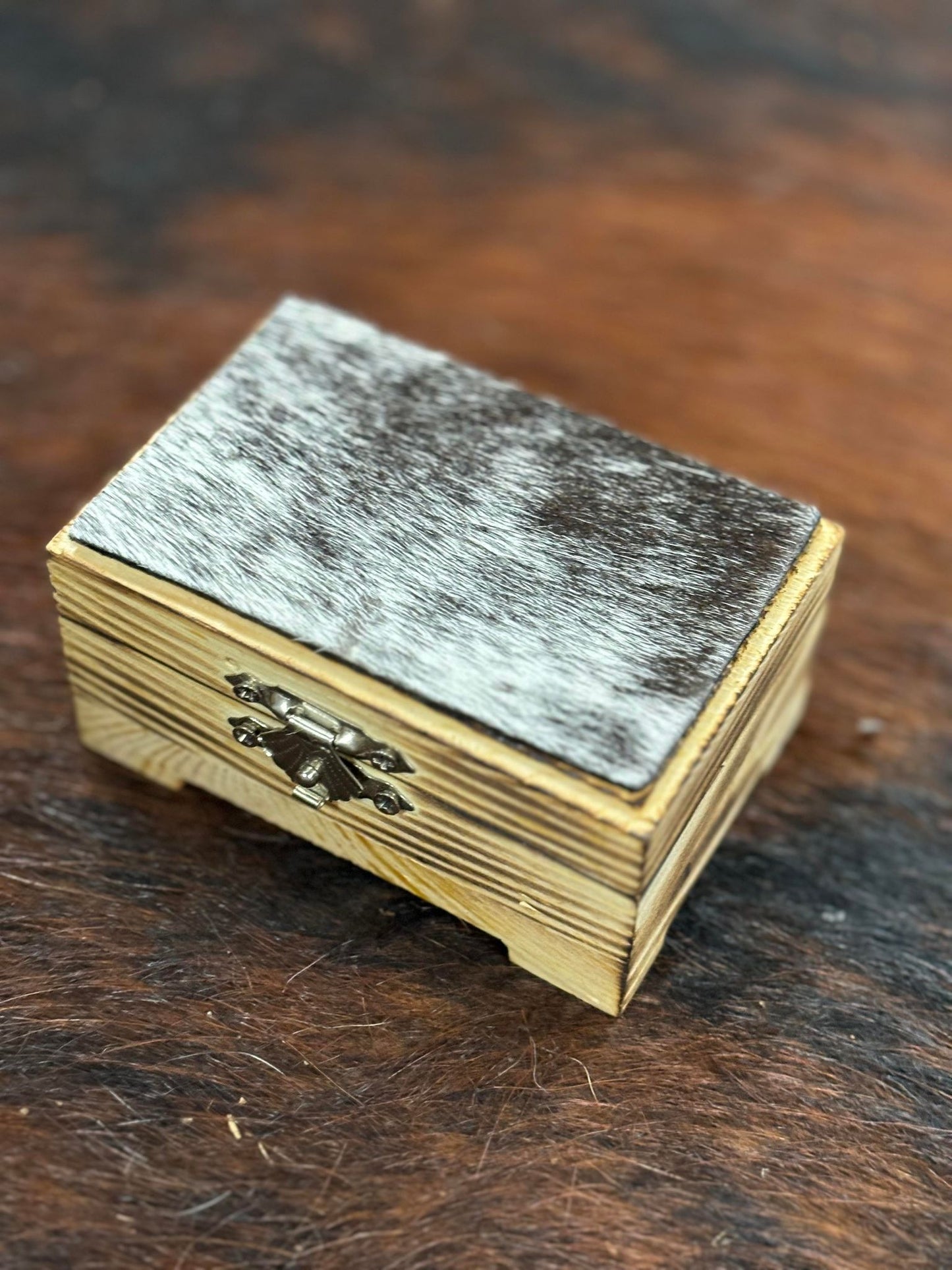 Small Cowhide/Wood Trinket Box