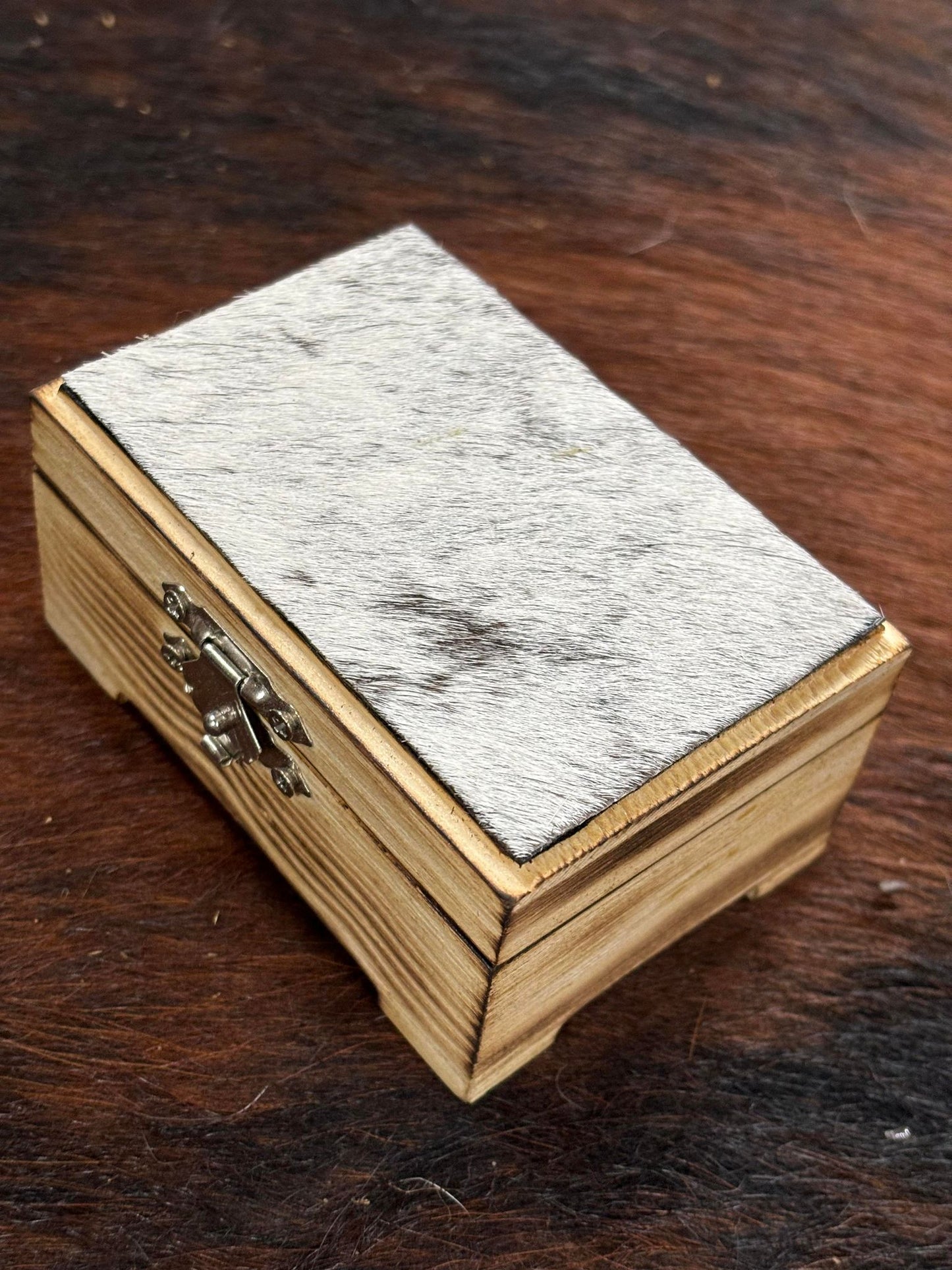 Small Cowhide/Wood Trinket Box