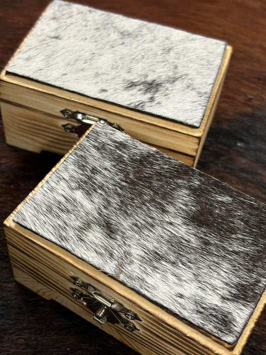 Small Cowhide/Wood Trinket Box