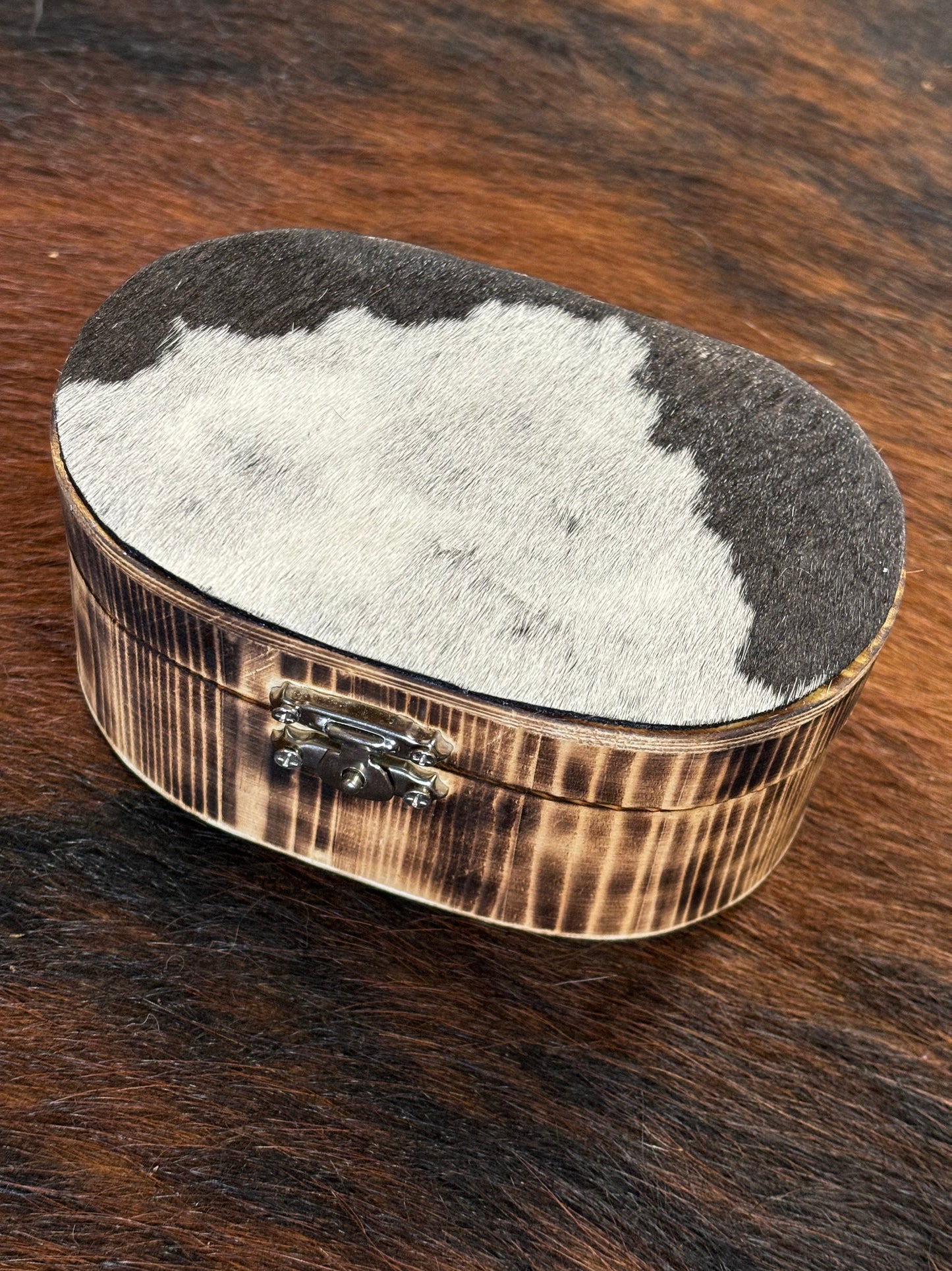 Medium Cowhide/Wood Trinket Box