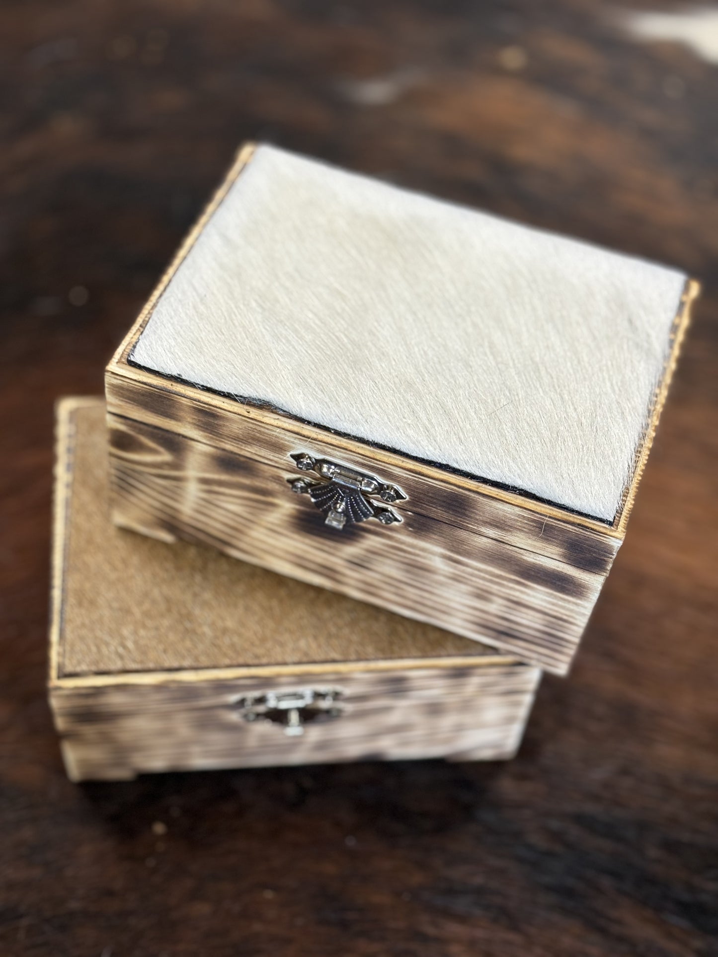 Medium Cowhide/Wood Trinket Box